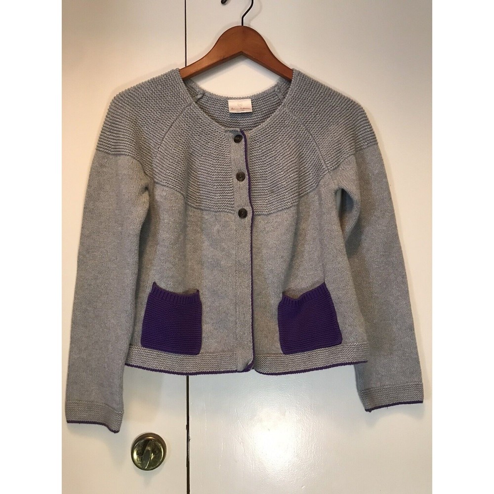 Hanna Andersson Girls Gray/Purple Pockets Poncho Cotton Cardigan 150cm US 12